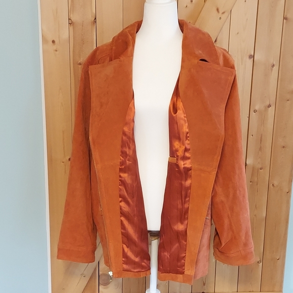 Dennis Basso Orange Suede Leather Jacket Motorcycle Style Women’s Size XXXL 3X - Picture 4 of 11